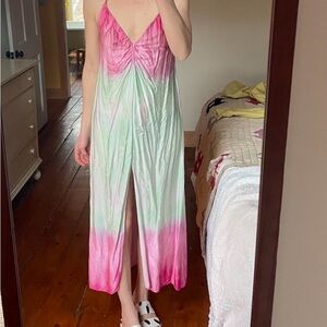 Zara Pink and Green Tie-Dye Maxi Dress